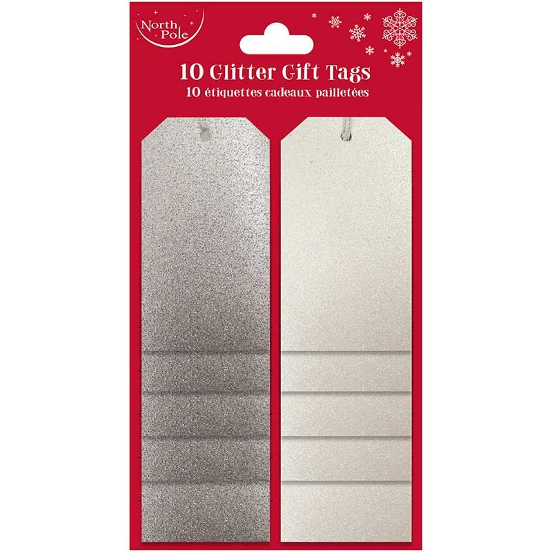 Etiquetas para Regalo White & Silver Glitter Navidad