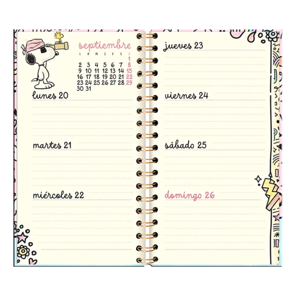 Agenda 2025 Snoopy Pastel 12 Meses