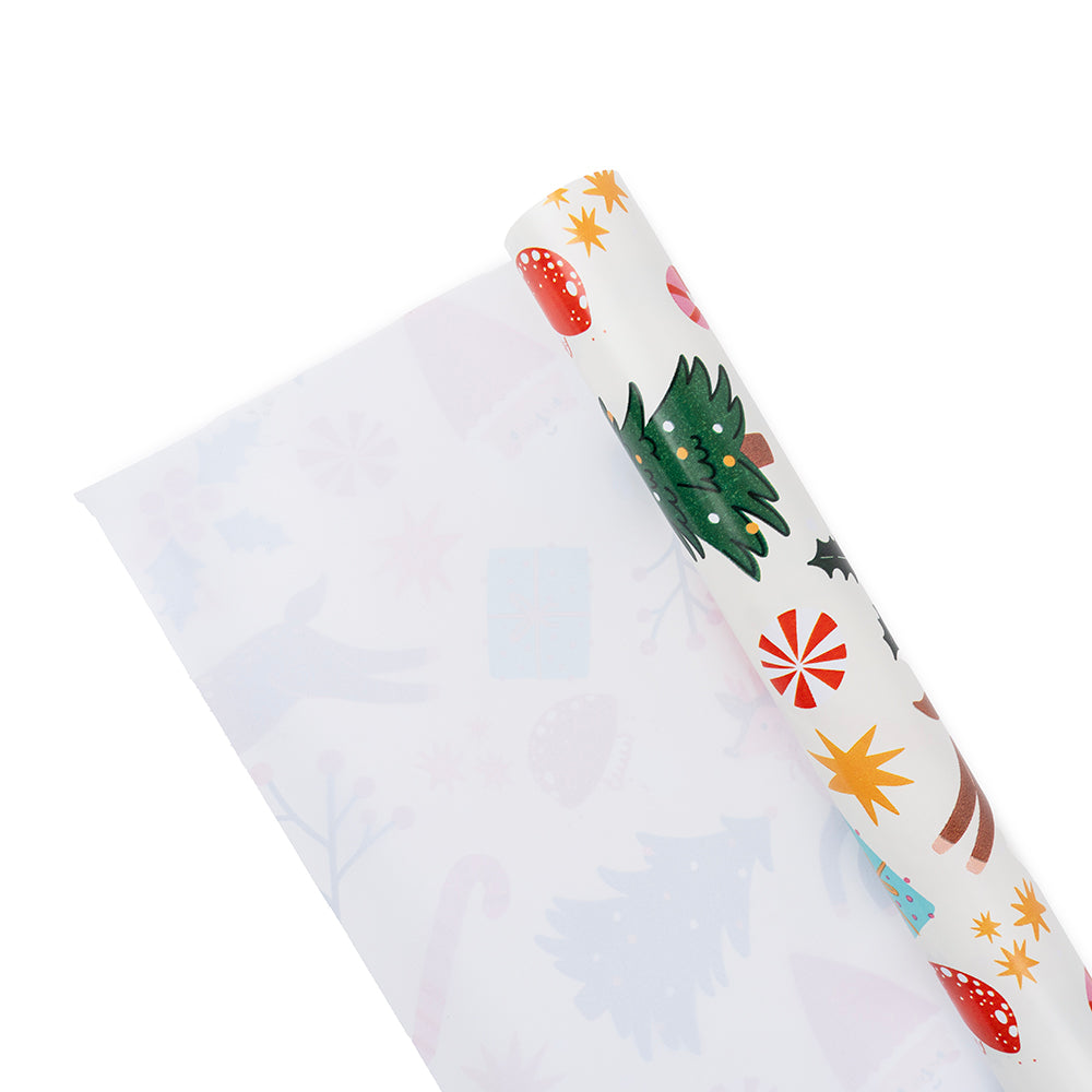 Rollo Papel de Regalo Navidad Pinos y Renos