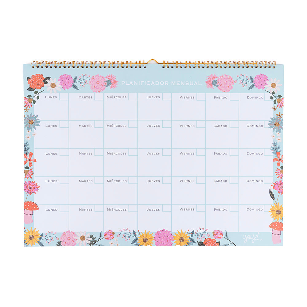 Calendario Mensual Flores Celeste