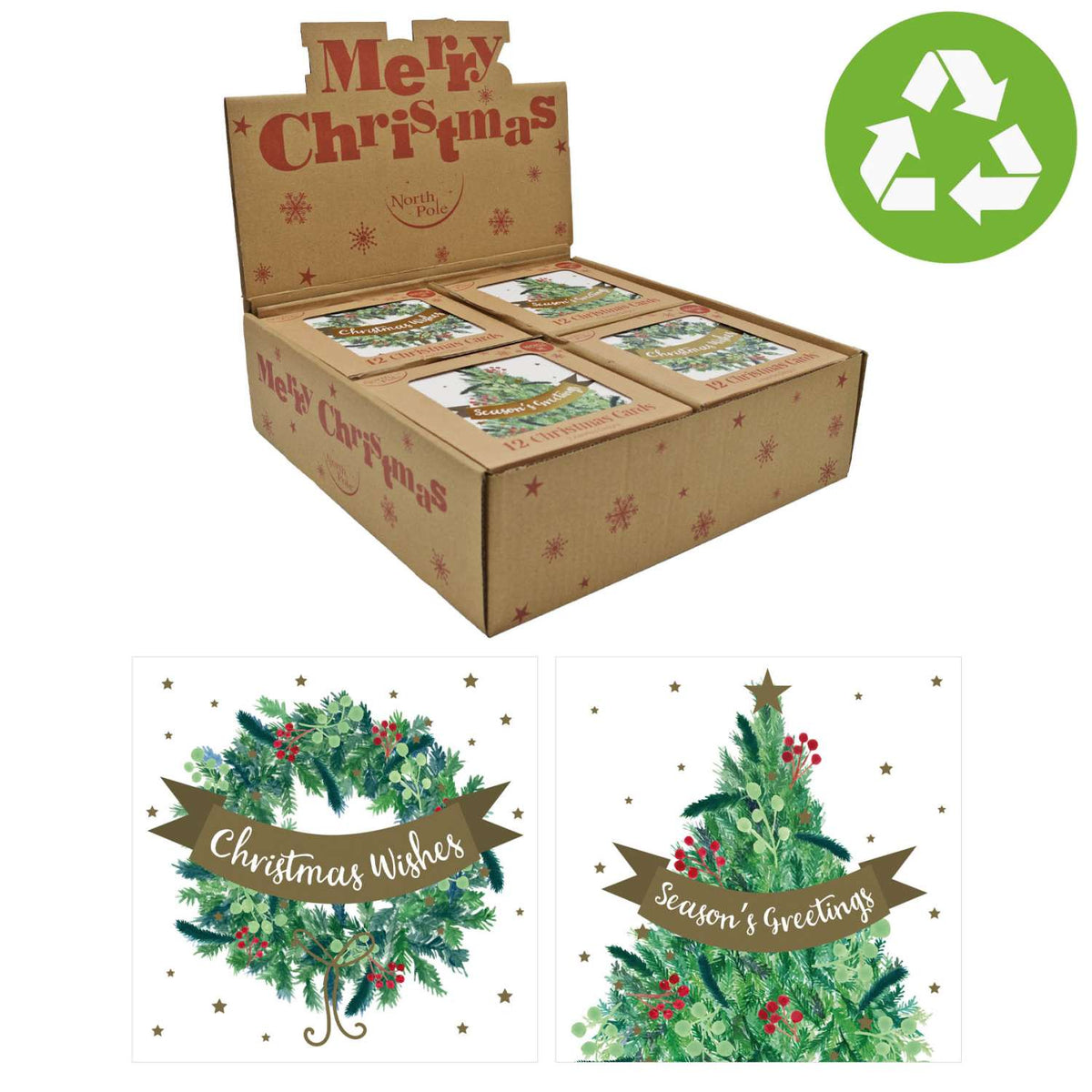 Caja 12 Tarjetas con Sobre Navidad Guirnalda y Árbol